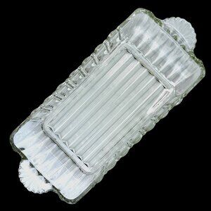 Anchor Hocking Glass A560 Relish Dish Vanity Fan Handles Scalloped Edges USA